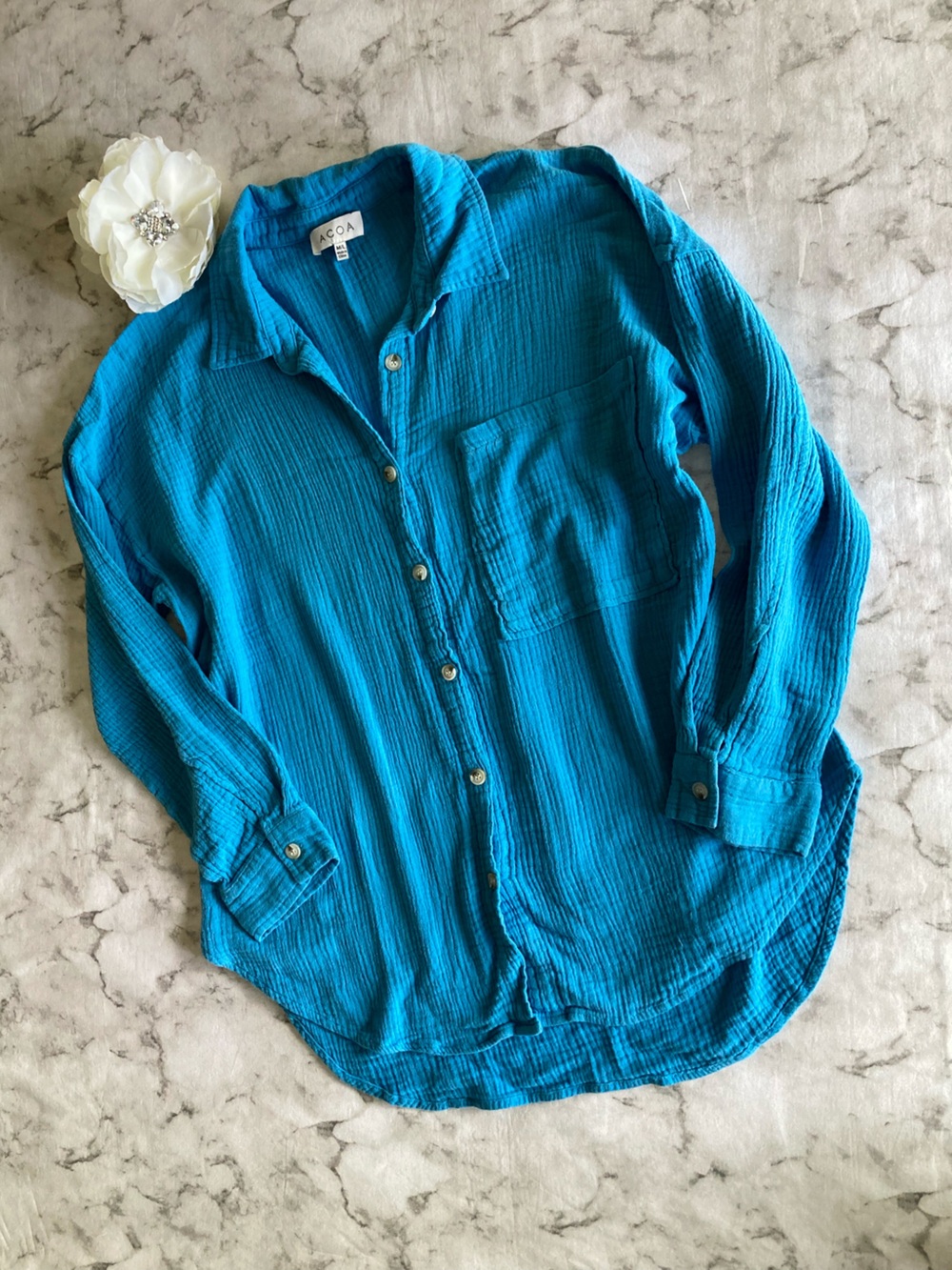 light blue Button-Up Gauze long sleeve Shirt
